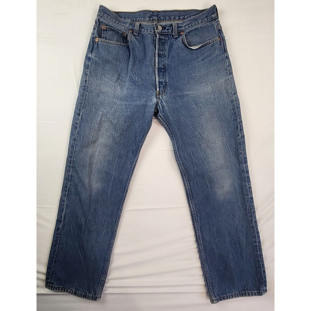 VTG Levis 501 Jeans Button Fly Blue Made In USA 1990s Mens 38x32 Blank Red Tab